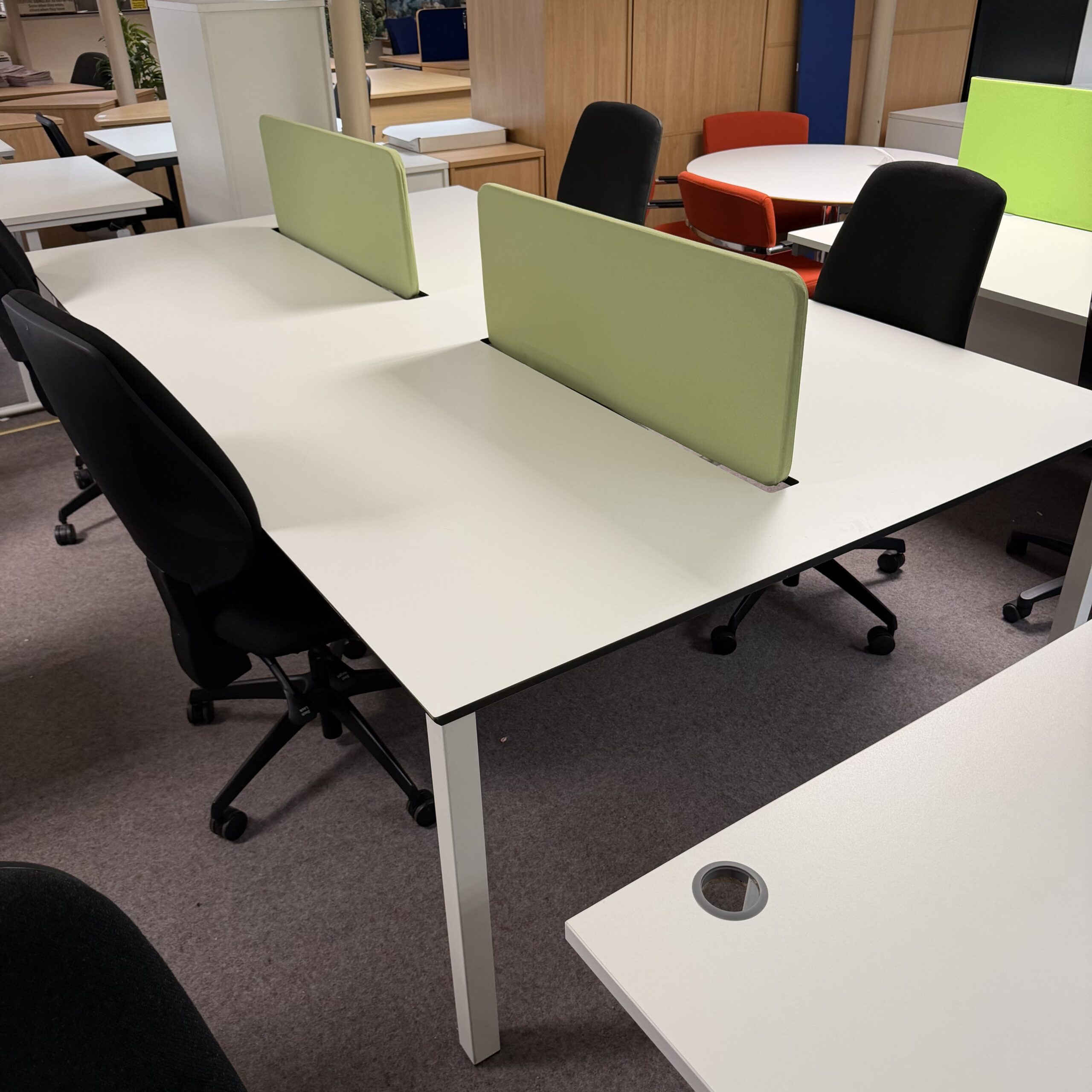 4 Person White Bench Desk with Screens - Image 2