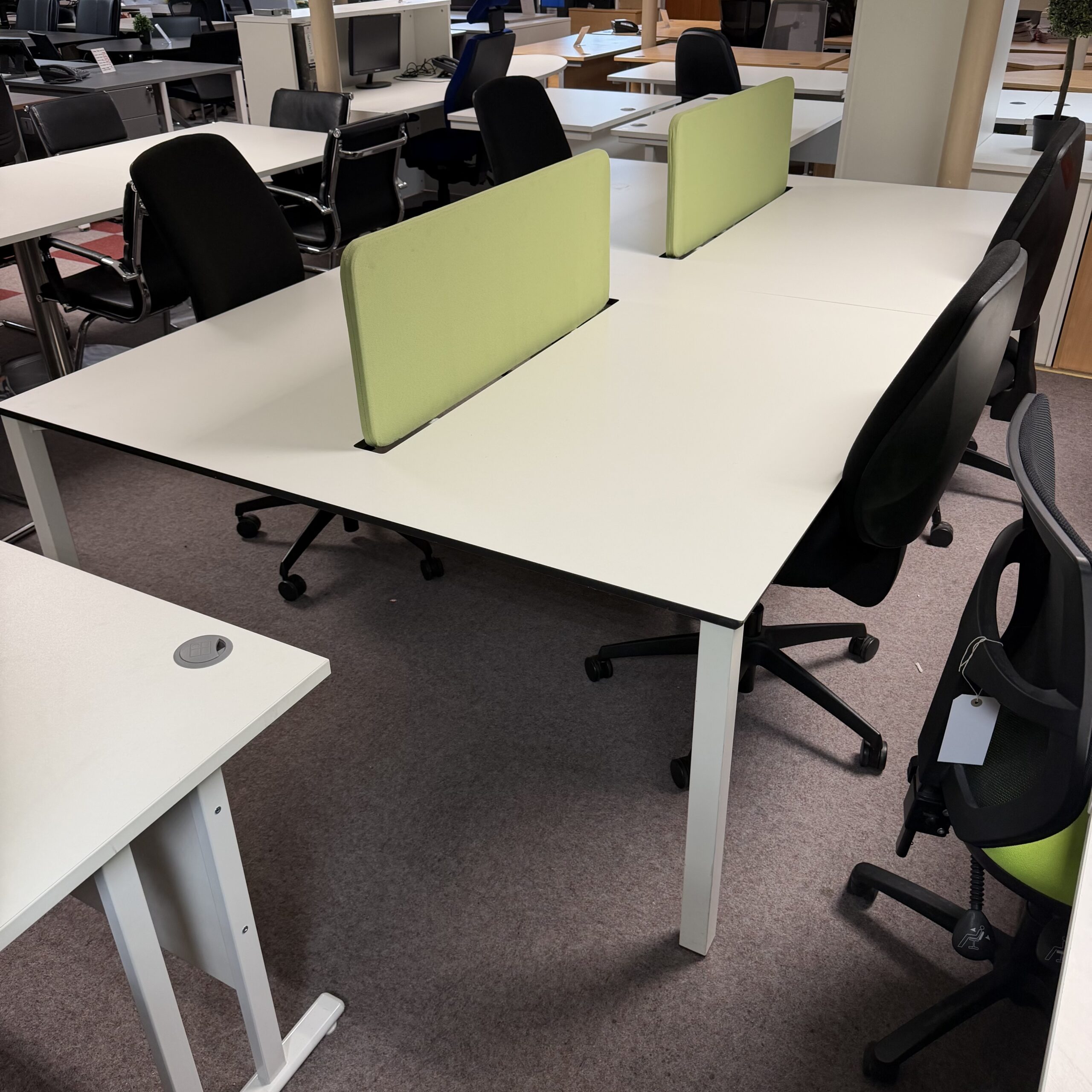 4 Person White Bench Desk with Screens - Image 3