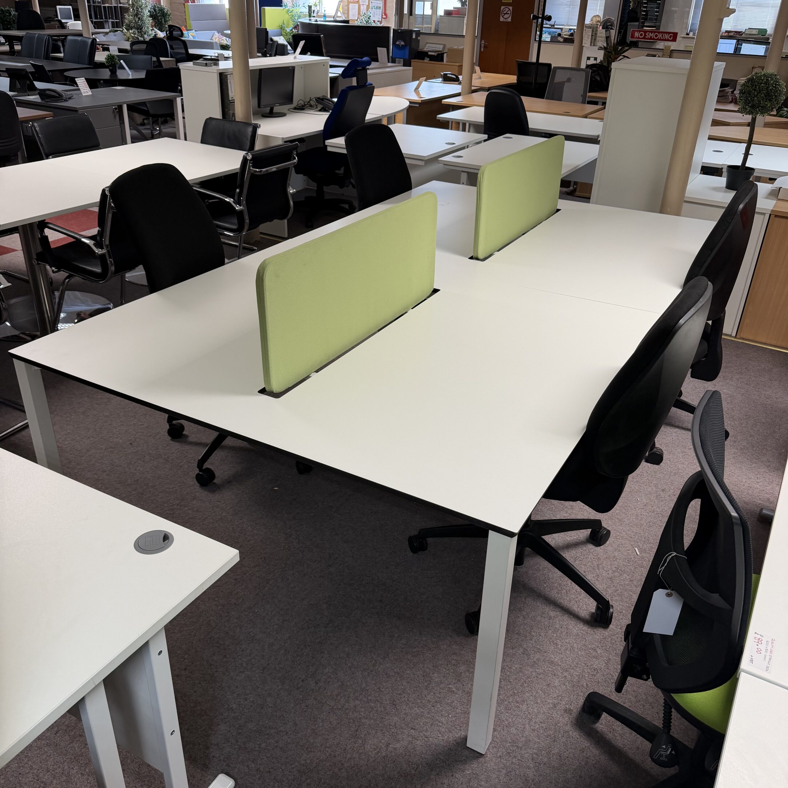 4 Person White Bench Desk with Screens