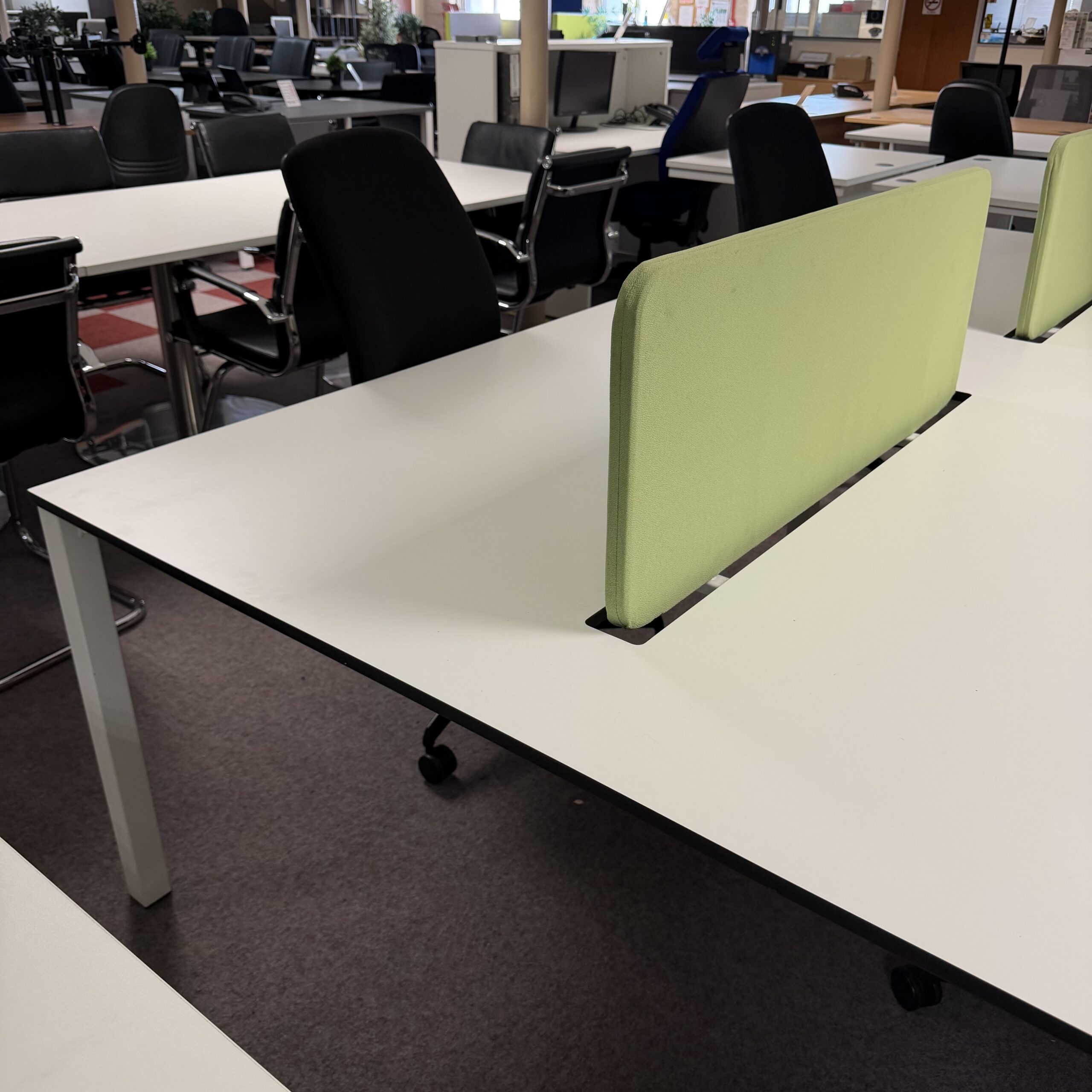 4 Person White Bench Desk with Screens - Image 4