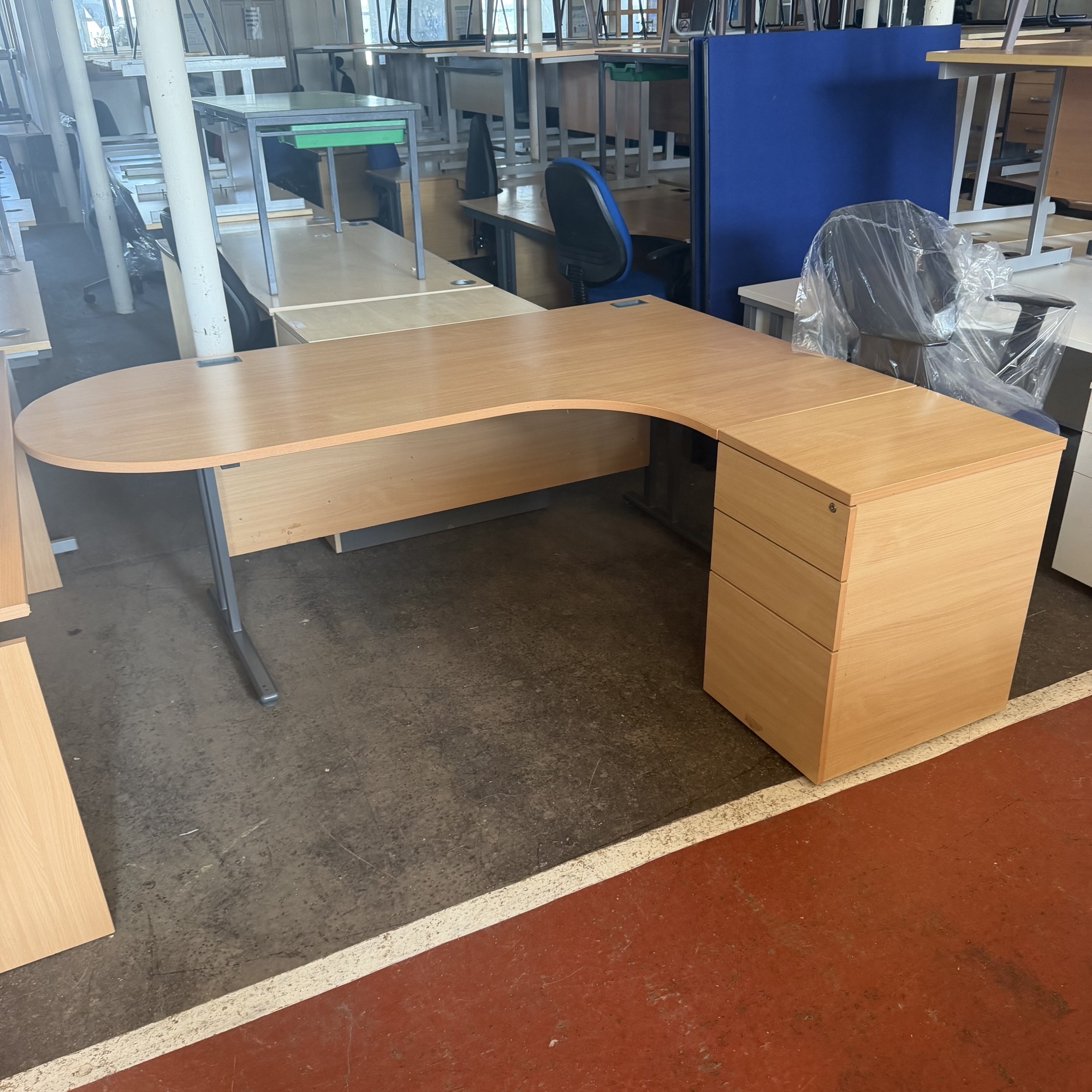 2m Conference End Desk with Desk High Pedestal – Beech - Image 3