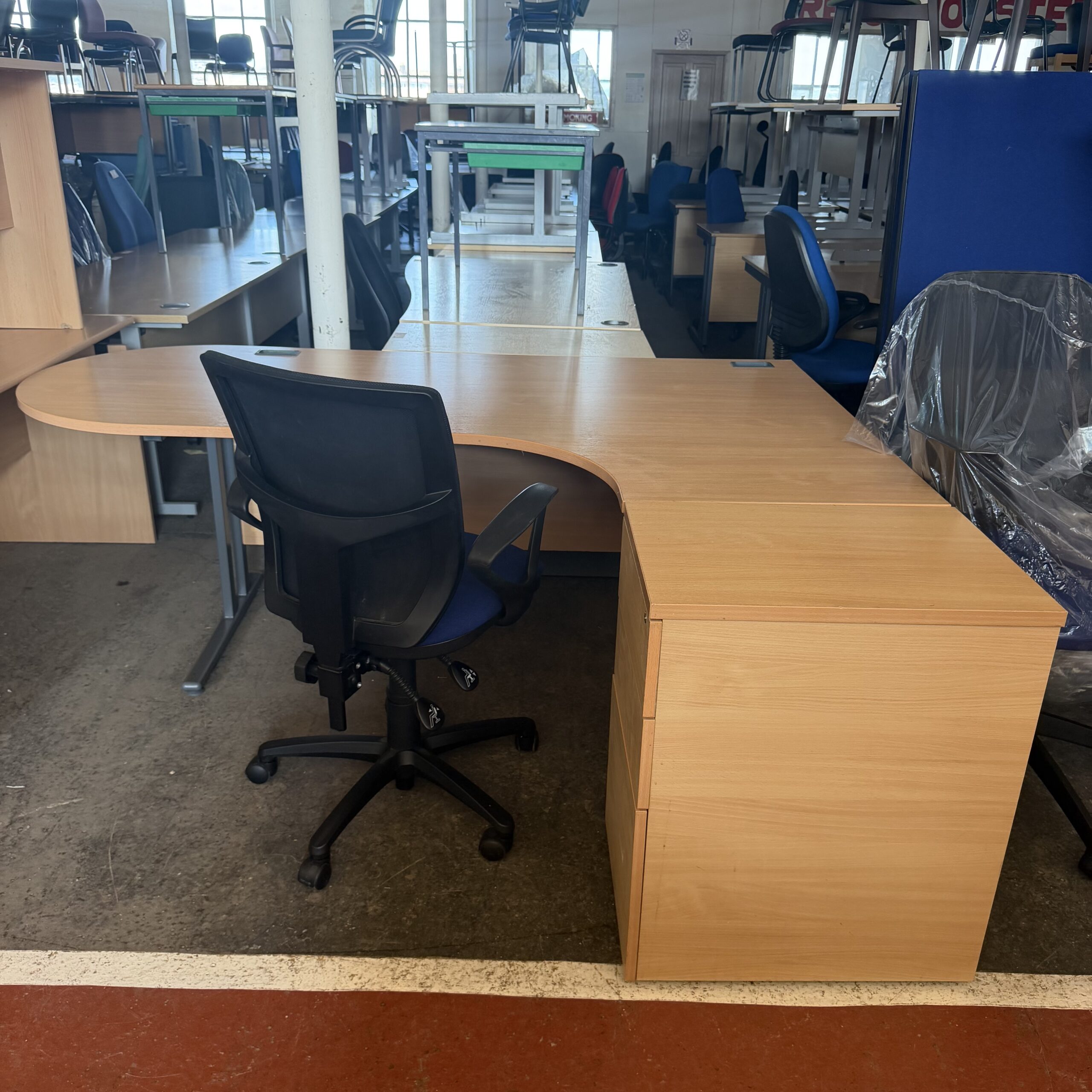2m Conference End Desk with Desk High Pedestal – Beech - Image 2
